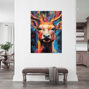 OBRAZ ABSTRAKCJA JELEŃ KOLOROWY DO SYPIALNI SALONU KUCHNI NA PŁÓTNIE 60x40 2