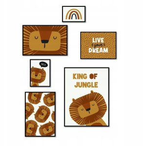 Plakaty do pokoju dziecka THE KING OF THE JUNGLE FUN, 6 ramek 1