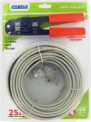 4World Zestaw kabel UTP kat. 5e 25 m + zaciskarka + 10 szt wtyków RJ45 (04426) 1