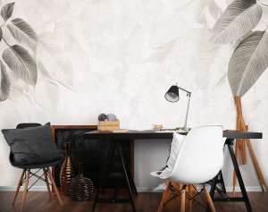 FOTOTAPETA LIŚCIE BETON SZARA NA FLIZELINIE SYPIALNIA SALON TAPETA 300x210 2