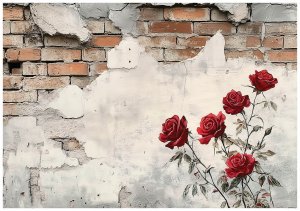 FOTOTAPETA MUR CEGŁY KWIATY TYNK SYPIALNIA SALON TAPETA FLIZELINA 400x280 1