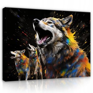 OBRAZ NA PŁÓTNIE ŚCIANĘ WILKI ABSTRAKCJA CZARNY DO SYPIALNI SALONU 120x80 1