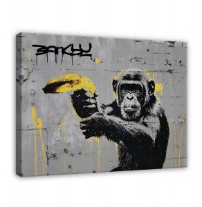 OBRAZ BANKSY MAŁPA STREET ART GRAFFITI NOWOCZESNY NA PŁÓTNIE ŚCIANĘ 120x80 1