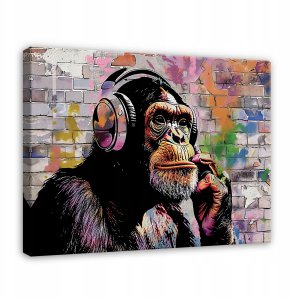 OBRAZ BANKSY MAŁPA GRAFFITI STREET ART NOWOCZESNY NA PŁÓTNIE ŚCIANĘ 100x70 1