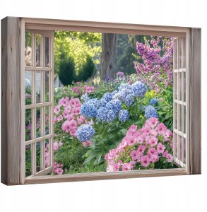 OBRAZ NA PŁÓTNIE ŚCIANĘ OKNO OGRÓD KWIATY DO SYPIALNI SALONU KUCHNI 120x80 1