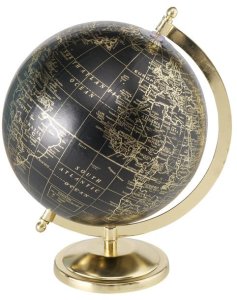 Decorative object Globe, Globe, with stand, H 31 cm, Paper, Iron powder coated, Polyresin mixed materials colour-mix 1