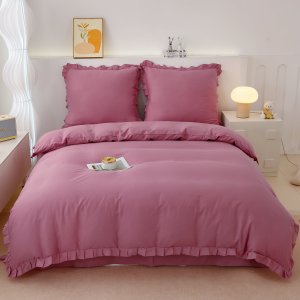 Pościel Bawełniana Z Falbanką 140X200 Różowa Fbf 09 4