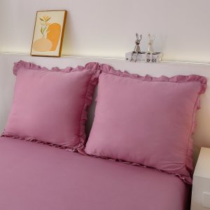 Pościel Bawełniana Z Falbanką 140X200 Różowa Fbf 09 5