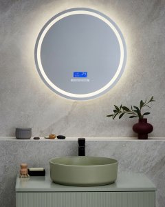 Lustro Beliani Lustro łazienkowe LED BROGNON 60 cm 60 cm Wbudowany głośnik Bluetooth Srebrny 9