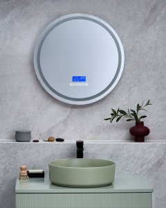 Lustro Beliani Lustro łazienkowe LED BROGNON 60 cm 60 cm Wbudowany głośnik Bluetooth Srebrny 10