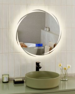 Lustro Beliani Lustro łazienkowe LED TANAY 60 cm 60 cm Wbudowany głośnik Bluetooth Srebrny 2