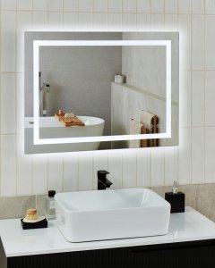 Lustro Beliani Lustro łazienkowe LED PRENOIS 80 cm 60 cm Srebrny 2