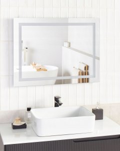 Lustro Beliani Lustro łazienkowe LED PRENOIS 80 cm 60 cm Srebrny 4