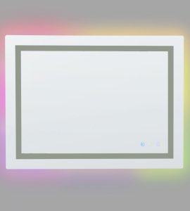 Lustro Beliani Lustro łazienkowe LED PRENOIS 80 cm 60 cm Srebrny 6