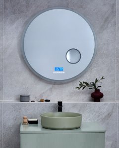 Lustro Beliani Lustro łazienkowe LED FIXIN 80 cm 80 cm Wbudowany głośnik Bluetooth Srebrny 12