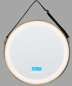 Lustro Beliani Lustro łazienkowe LED DAROIS 60 cm 60 cm Wbudowany głośnik Bluetooth Złoty 6