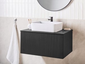 Beliani Wisząca szafka pod umywalkę ALZIRA 80 cm 52 cm 40 cm Czarny 2
