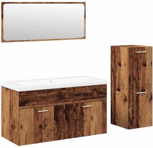 vidaXL 4-częściowy zestaw mebli łazienkowych, stare drewno 2