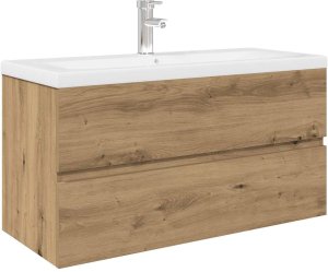 vidaXL Szafka pod umywalkę z wbudowaną umywalką i baterią dąb artisan 2