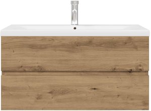 vidaXL Szafka pod umywalkę z wbudowaną umywalką i baterią dąb artisan 6