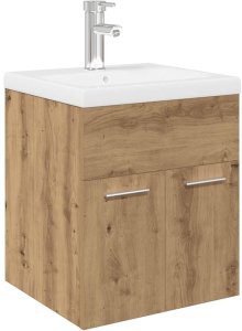 vidaXL Szafka pod umywalkę z wbudowaną umywalką i baterią dąb artisan 2