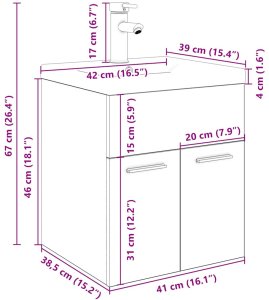 vidaXL Szafka pod umywalkę z wbudowaną umywalką i baterią dąb artisan 10