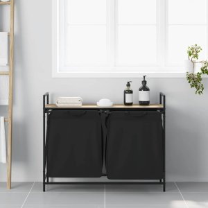 Kosz na pranie vidaXL Kosz na pranie 2 przegrody z półką, dąb sonoma 3