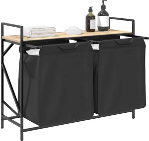 Kosz na pranie vidaXL Kosz na pranie 2 przegrody z półką, dąb sonoma 4