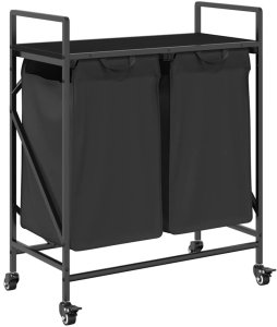 Kosz na pranie vidaXL Kosz na pranie 2 przegrody z kółkami, czarny dąb 2