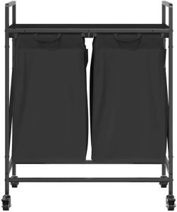 Kosz na pranie vidaXL Kosz na pranie 2 przegrody z kółkami, czarny dąb 6