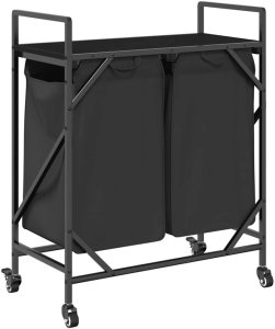 Kosz na pranie vidaXL Kosz na pranie 2 przegrody z kółkami, czarny dąb 8