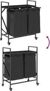 Kosz na pranie vidaXL Kosz na pranie 2 przegrody z kółkami, czarny dąb 9