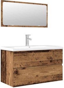 3-częściowy zestaw mebli łazienkowych, kolor starego drewna 2