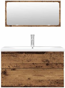 3-częściowy zestaw mebli łazienkowych, kolor starego drewna 4
