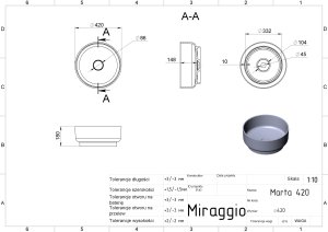 Miraggio Umywalka nablatowa MIRAGGIO MARTA 42*42*18 Połysk Biała 0000695 7