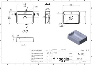 Miraggio Umywalka nablatowa MIRAGGIO KELLEY 55*41*14 Połysk Biała 0000944 7