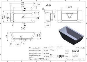 Wanna przyścienna MIRAGGIO ISLAND 169*80*58 Połysk Biała 0000601 2