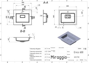 Umywalka nablatowa MIRAGGIO ERICA 60*50*16 Połysk Biała 8813410 2
