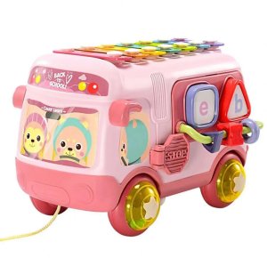 Interaktywny autobus sorter cymbałki grzechotki 4R 14