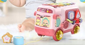 Interaktywny autobus sorter cymbałki grzechotki 4R 16