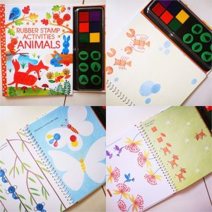 Książka aktywizująca do malowania stemplami stemple zwierzęta 6 farb K-1 2