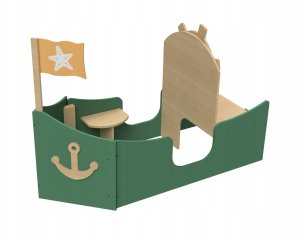 Drewniany statek zielony meble dla dzieci łódka wyposażenie zabawka Micki 2