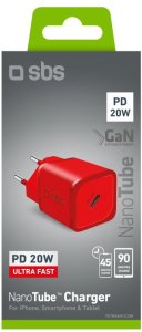 Ładowarka sieciowa SBS TETRGAN1C20R 20W GaN z Power Delivery - czerwona 2
