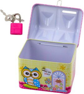 LeanToys Skarbonka Metalowa Domek Sowa Kłódka Kluczyki Różowa 3