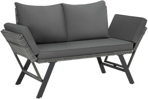 Rattanowa sofa wypoczynkowa Sintra, regulowane podłokietniki, 2w1 - szary 1