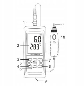 MIERNIK WIBRACJI CYFROWY WIBROMETR CZUJNIK DRGAŃ Z SONDĄ NA PRZEWODZIE LCD 7
