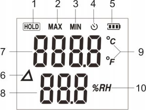 HIGROMETR WILGOTNOŚCIOMIERZ MIERNIK WILGOTNOŚCI I TEMPERATURY POWIETRZA LCD 9