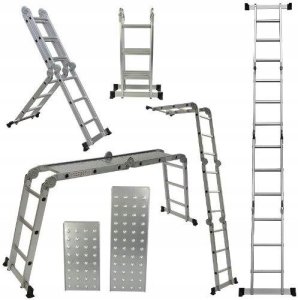 WIELOFUNKCYJNA DRABINA ALUMINIOWA PRZEGUBOWA 4x3 + PODEST DUŻE ZAWIASY 1
