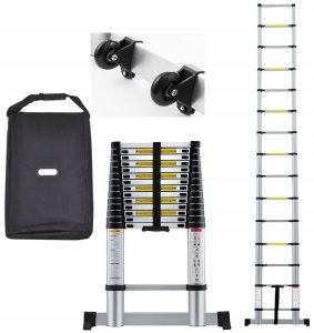 DRABINA TELESKOPOWA 5,2m Aluminiowa Rozsuwana + Stabilizator Kółka Torba 6