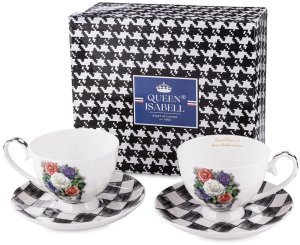 Filiżanka porcelana Z Podstawką Zestaw 2+2 ozdoba w Kartoniku na Prezent 1